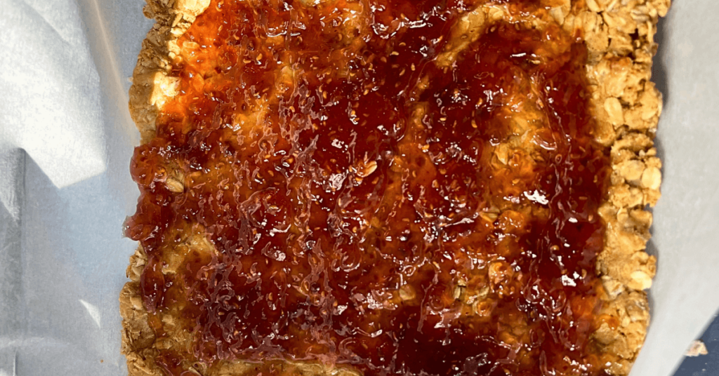 jam layer of no bake peanut butter and jelly bars