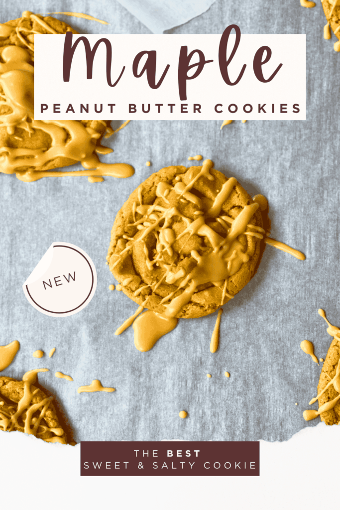 pin image of maple peanut butter cookies on parchment paper