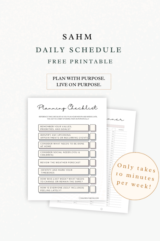 pinterest image with preview of the sahm daily schedule printable so users can save this post for later