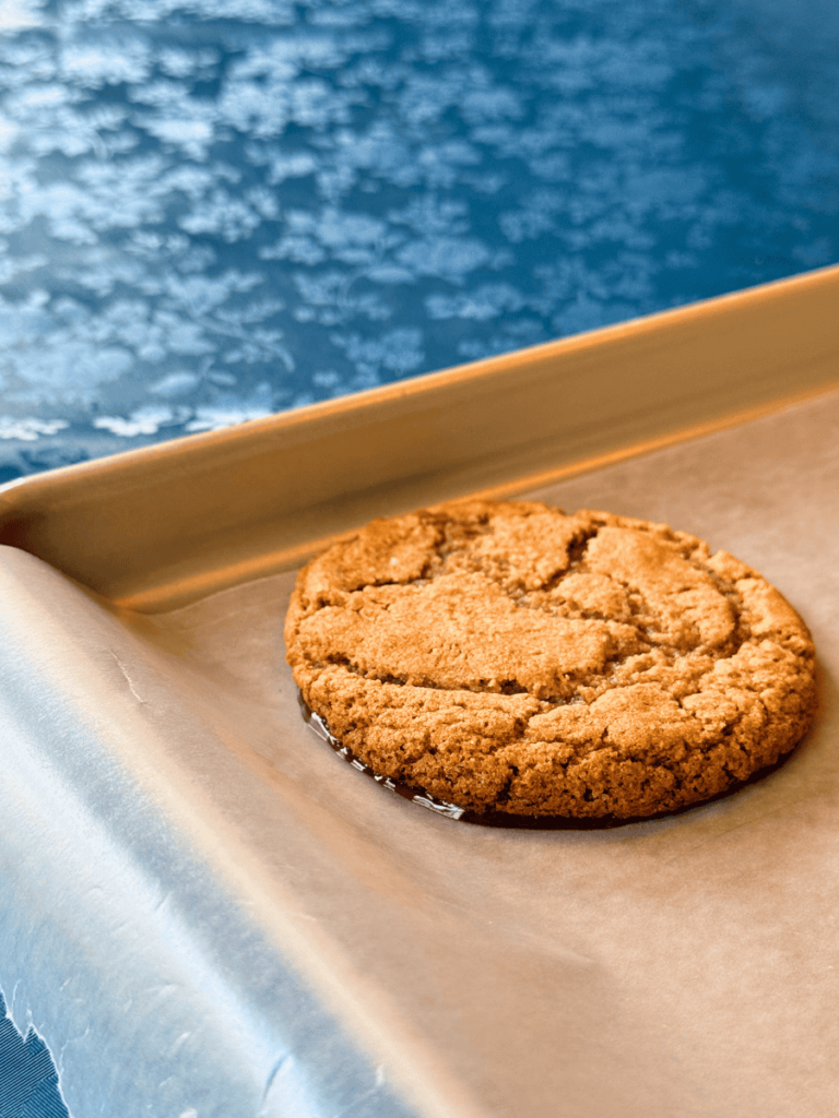 cookie pressed onto the chocolate base resting on wax paper