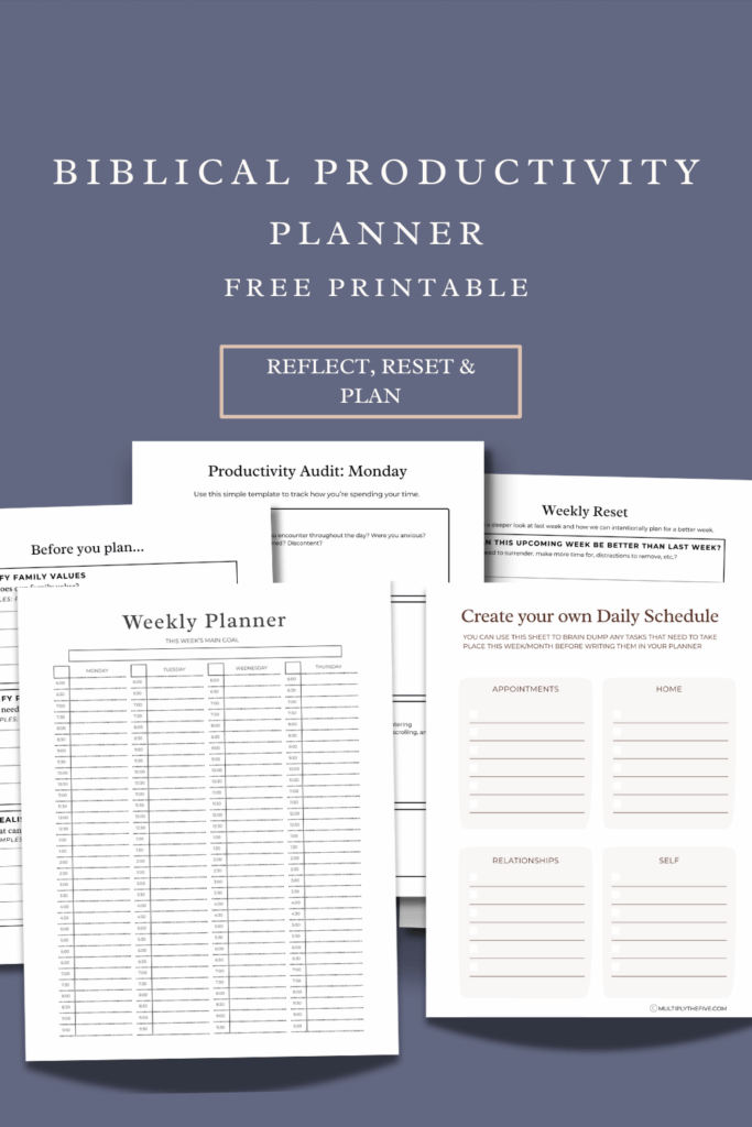 preview of free printable sheets of the biblical productivity planner